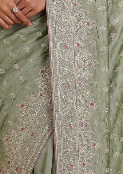 Pista Green Zariwork Silk Saree-Koskii