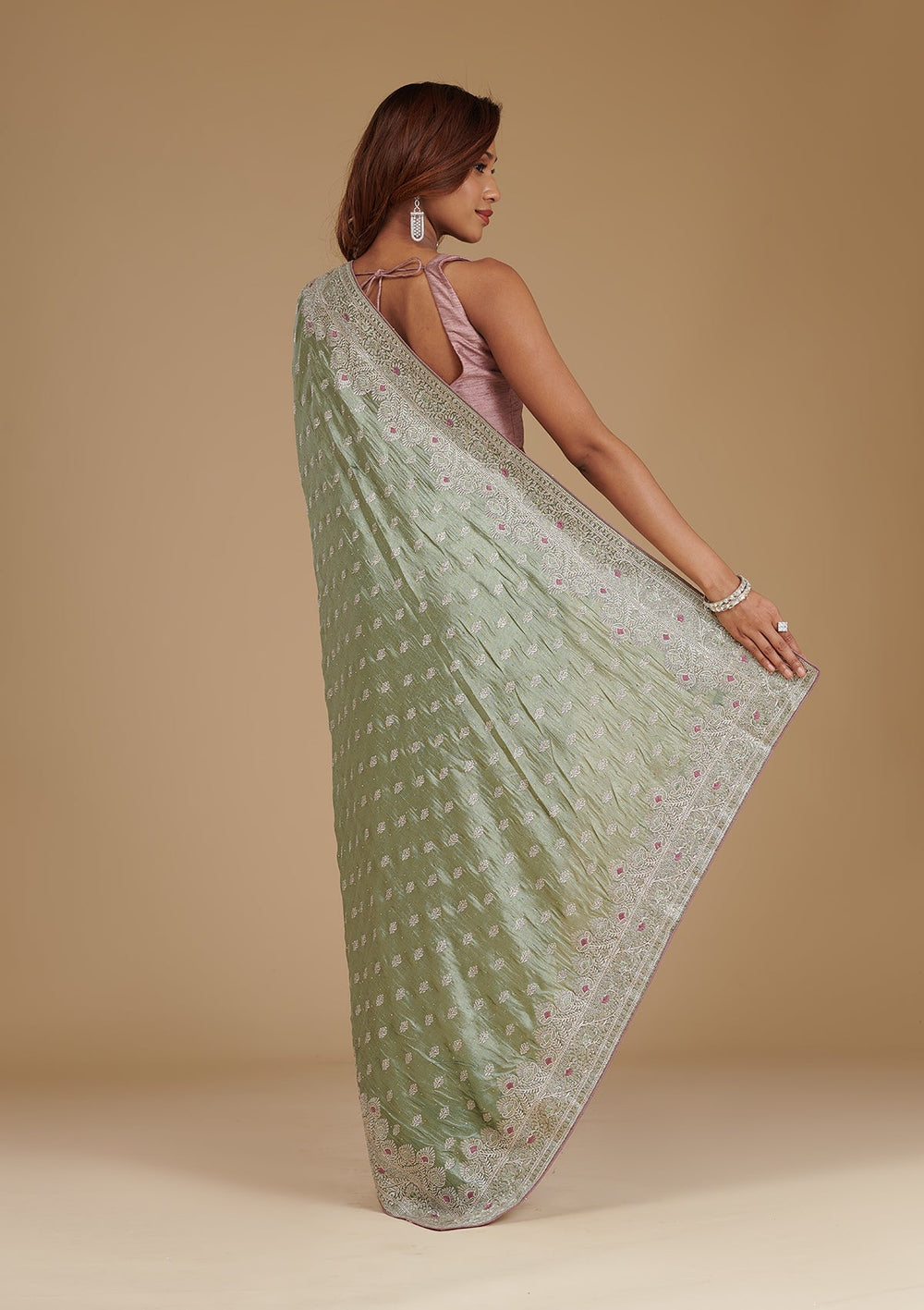 Pista Green Zariwork Silk Saree-Koskii
