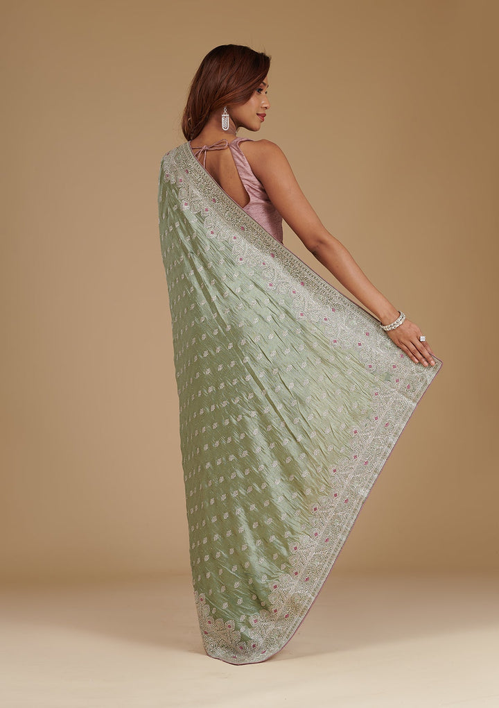 Pista Green Zariwork Silk Saree-Koskii