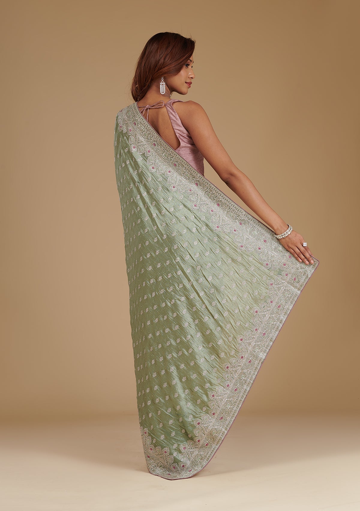 Pista Green Zariwork Silk Saree-Koskii