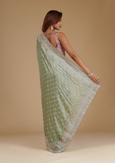 Pista Green Zariwork Silk Saree-Koskii