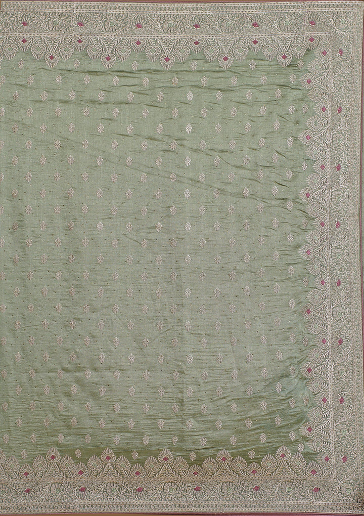 Pista Green Zariwork Silk Saree-Koskii