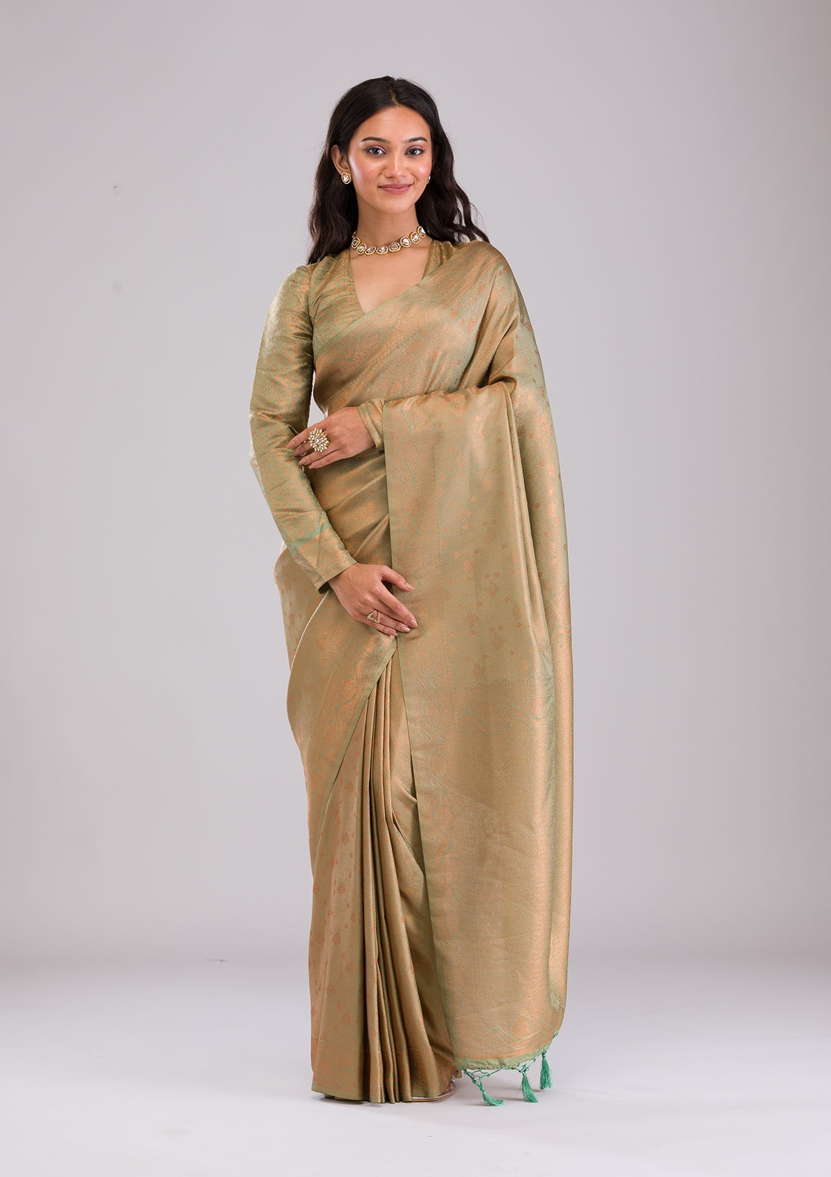 Pista Green Zariwork Soft Silk Saree-Koskii