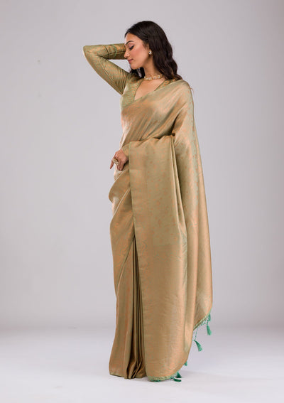 Pista Green Zariwork Soft Silk Saree-Koskii