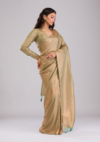 Pista Green Zariwork Soft Silk Saree-Koskii