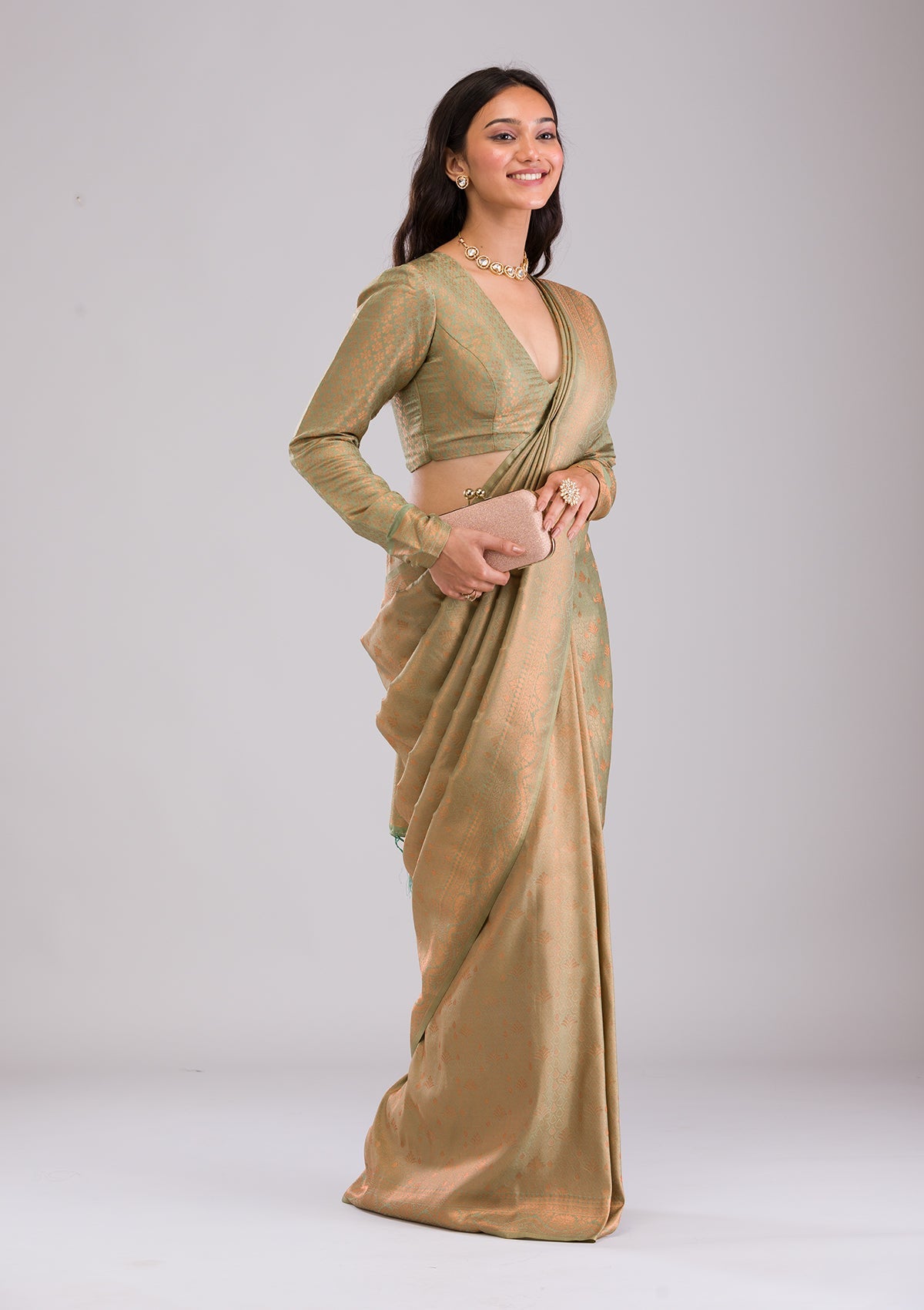 Pista Green Zariwork Soft Silk Saree-Koskii