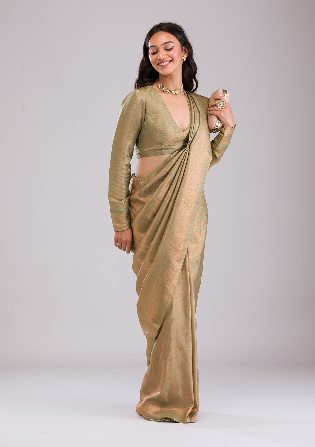 Pista Green Zariwork Soft Silk Saree-Koskii