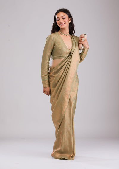 Pista Green Zariwork Soft Silk Saree-Koskii