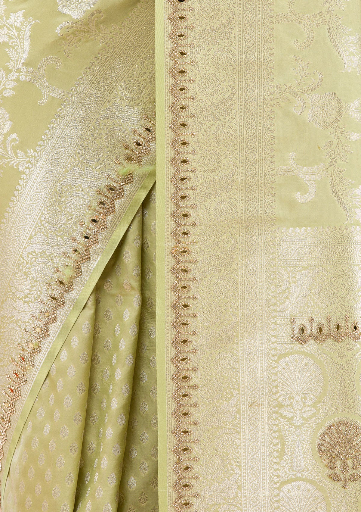 Pista Green Zariwork Soft Silk Saree