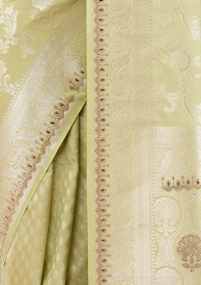 Pista Green Zariwork Soft Silk Saree
