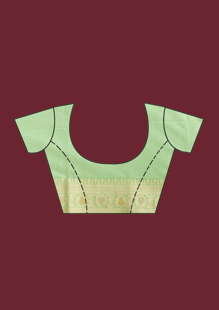 Pista Green Zariwork Soft Silk Saree-Koskii