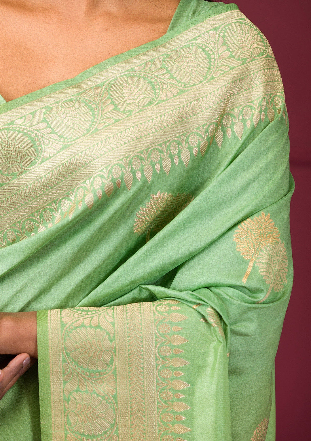 Pista Green Zariwork Soft Silk Saree-Koskii