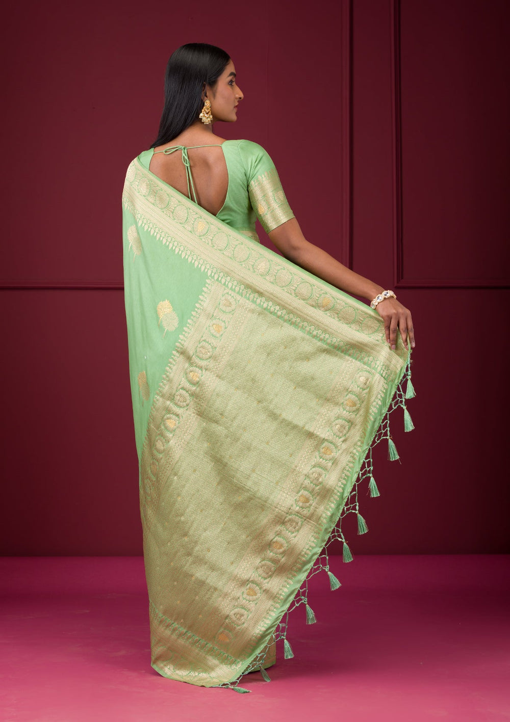 Pista Green Zariwork Soft Silk Saree-Koskii