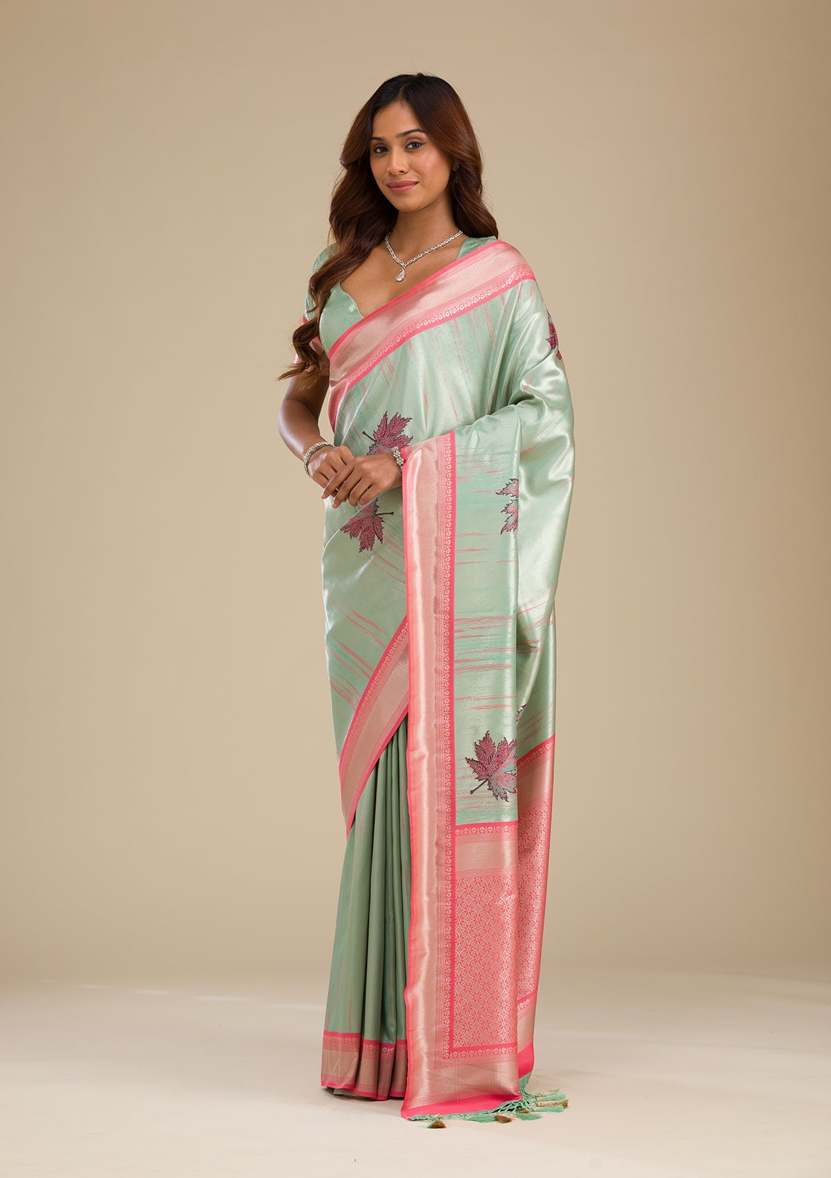 Pista Green Zariwork Soft Silk Saree-Koskii