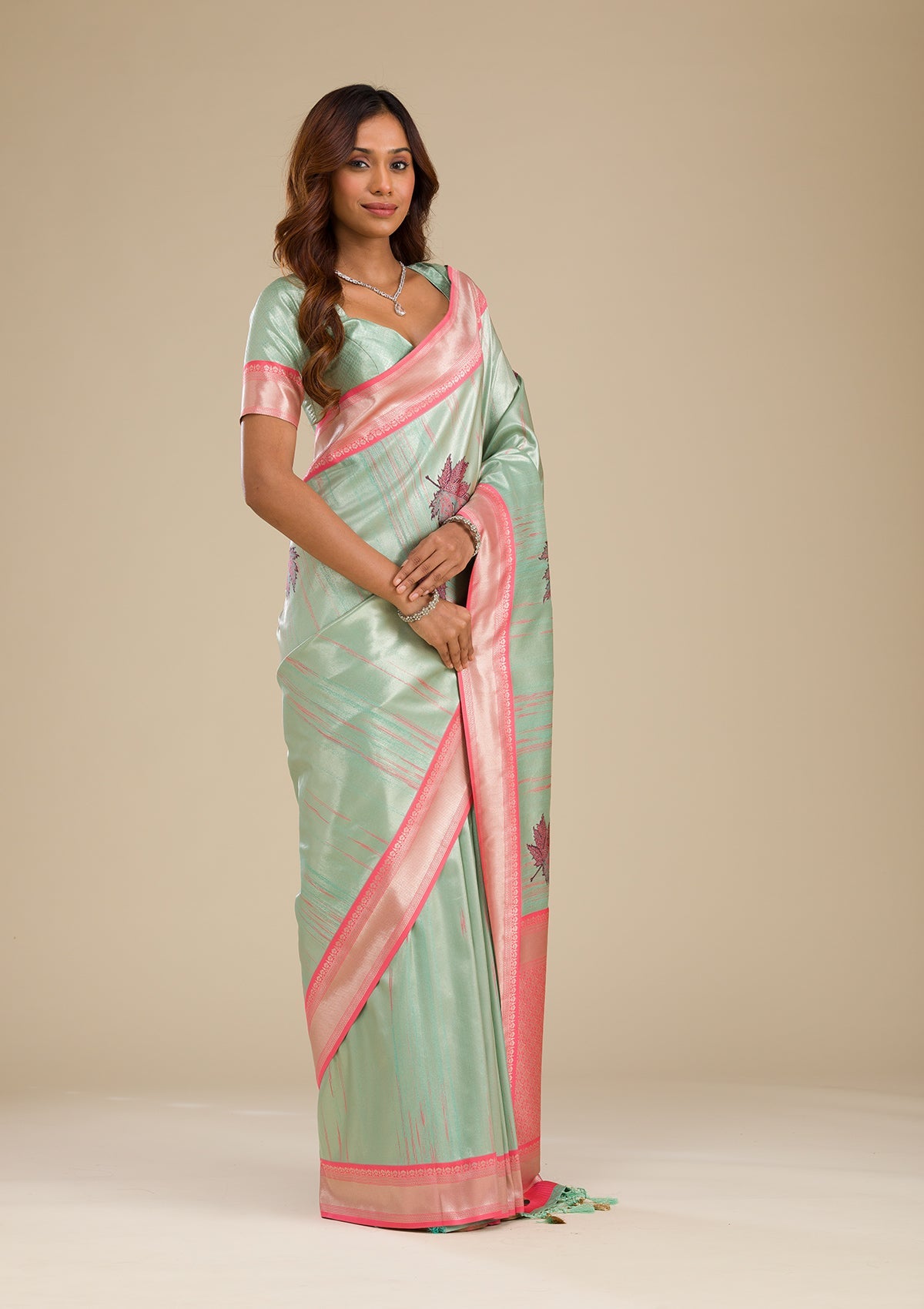 Pista Green Zariwork Soft Silk Saree-Koskii