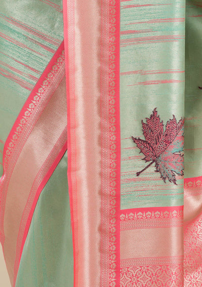 Pista Green Zariwork Soft Silk Saree-Koskii