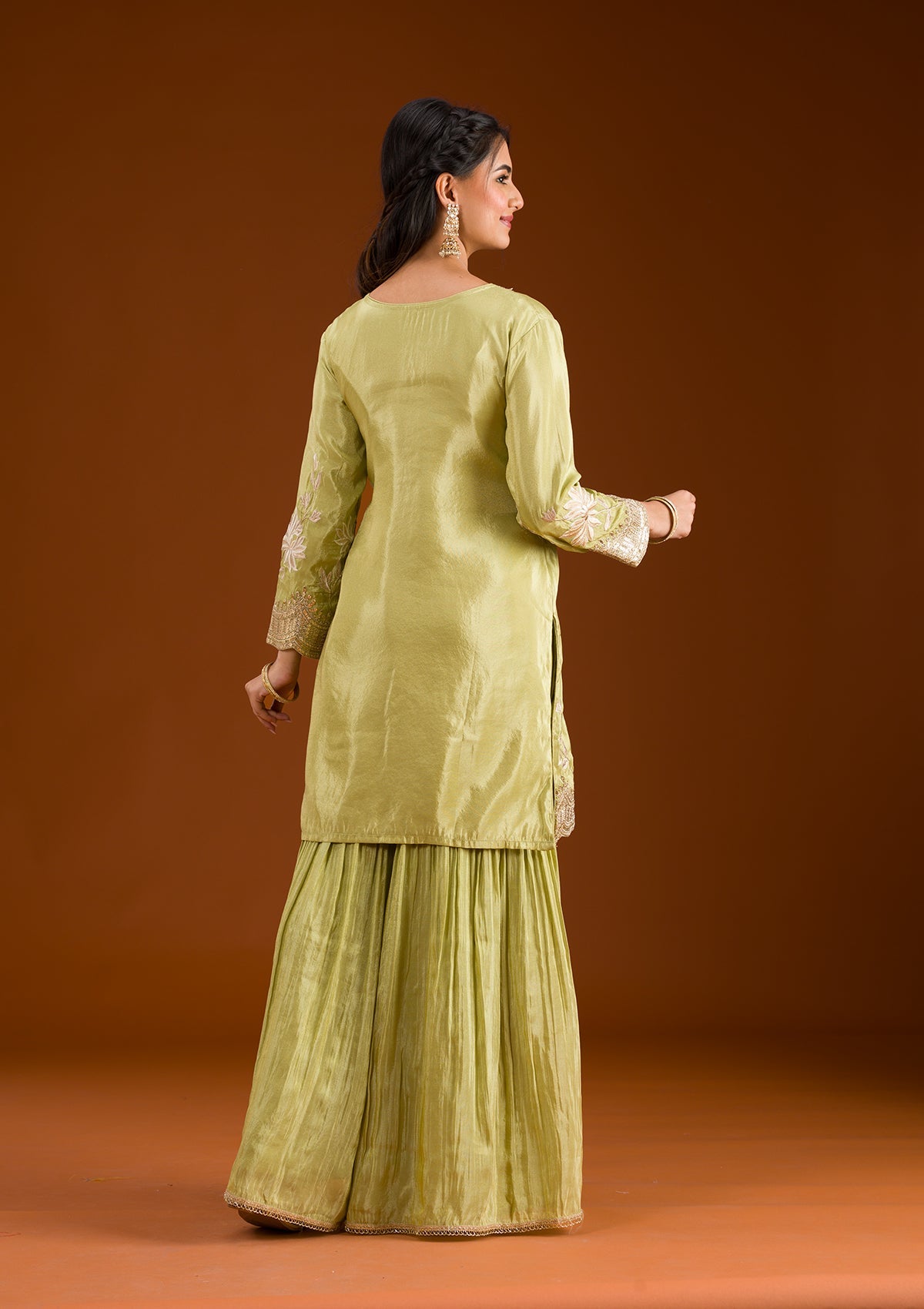 Pista Green Zariwork Tissue Readymade Salwar Suit-Koskii