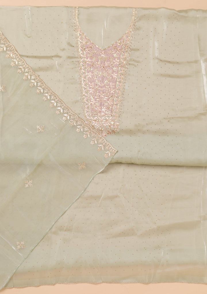 Pista Green Zariwork Tissue Unstitched Salwar Kameez-Koskii