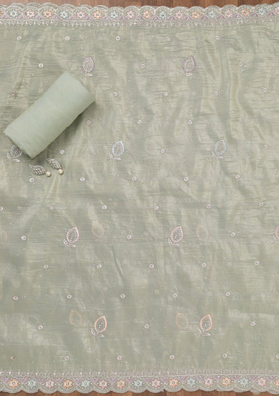 Pista Green Zariwork Tissue Unstitched Salwar Suit-Koskii