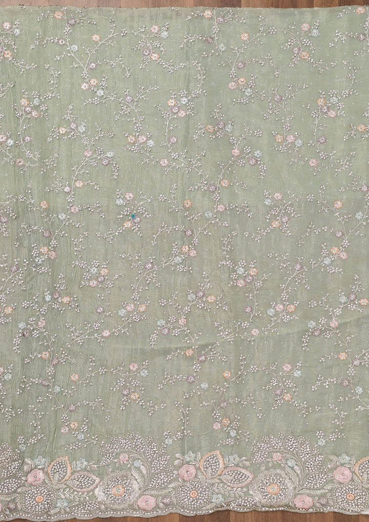 Pista Green Zariwork Tissue Unstitched Salwar Suit-Koskii