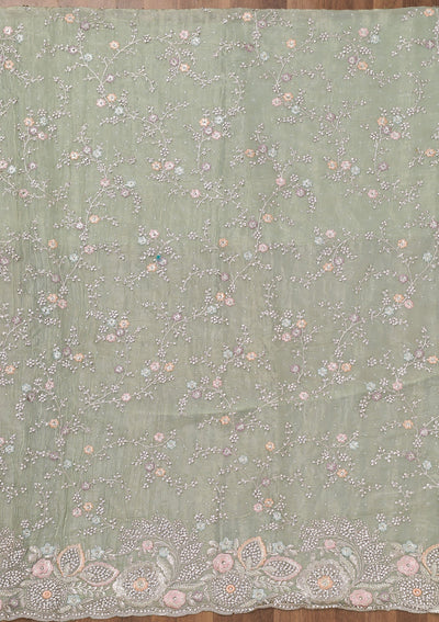 Pista Green Zariwork Tissue Unstitched Salwar Suit-Koskii