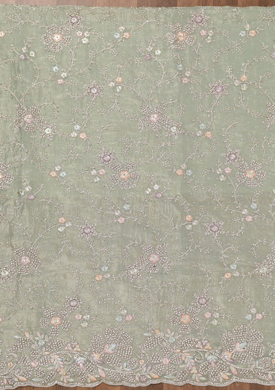 Pista Green Zariwork Tissue Unstitched Salwar Suit-Koskii