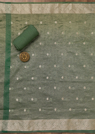Pista Green Zariwork Tissue Unstitched Salwar Suit-Koskii