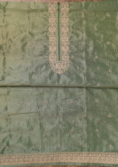 Pista Green Zariwork Tissue Unstitched Salwar Suit-Koskii