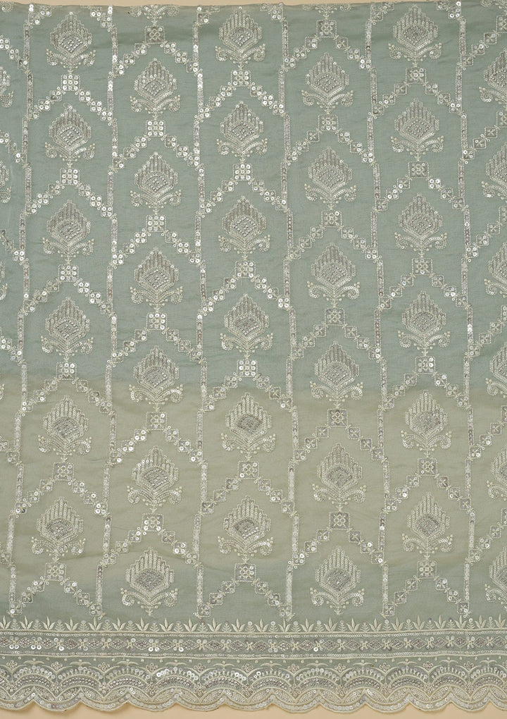 Pista Green Zariwork Tissue Unstitched Salwar Suit-Koskii