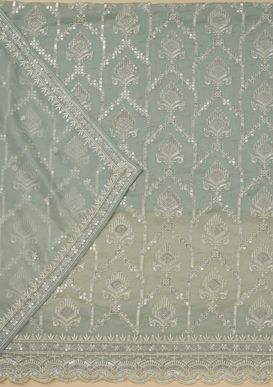 Pista Green Zariwork Tissue Unstitched Salwar Suit-Koskii