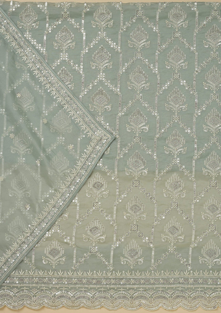 Pista Green Zariwork Tissue Unstitched Salwar Suit-Koskii
