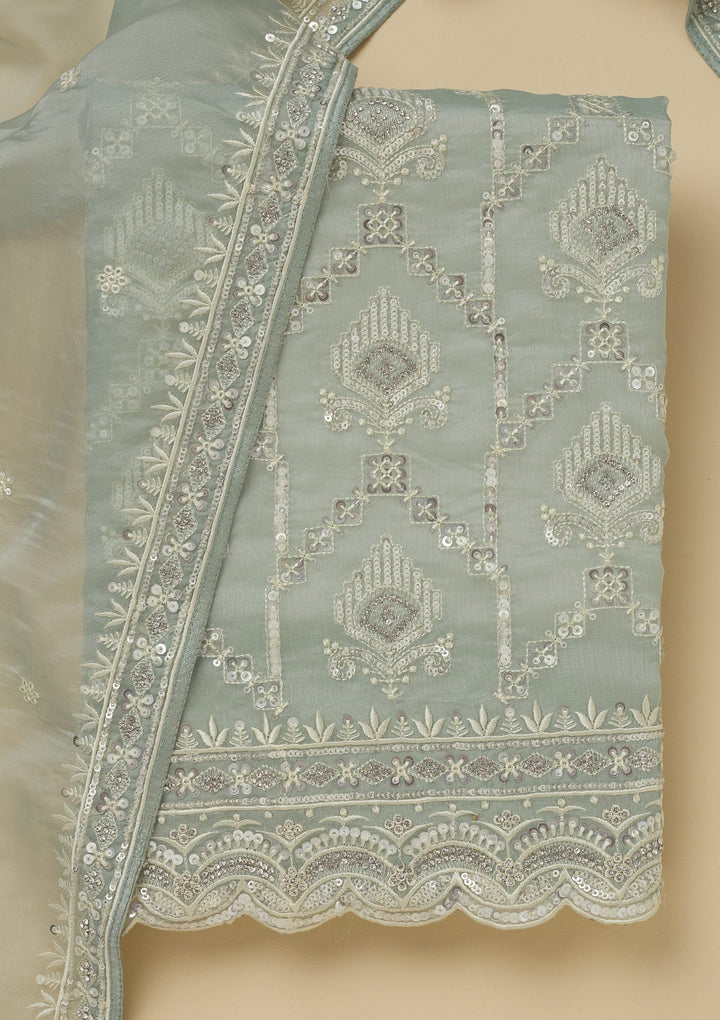 Pista Green Zariwork Tissue Unstitched Salwar Suit-Koskii
