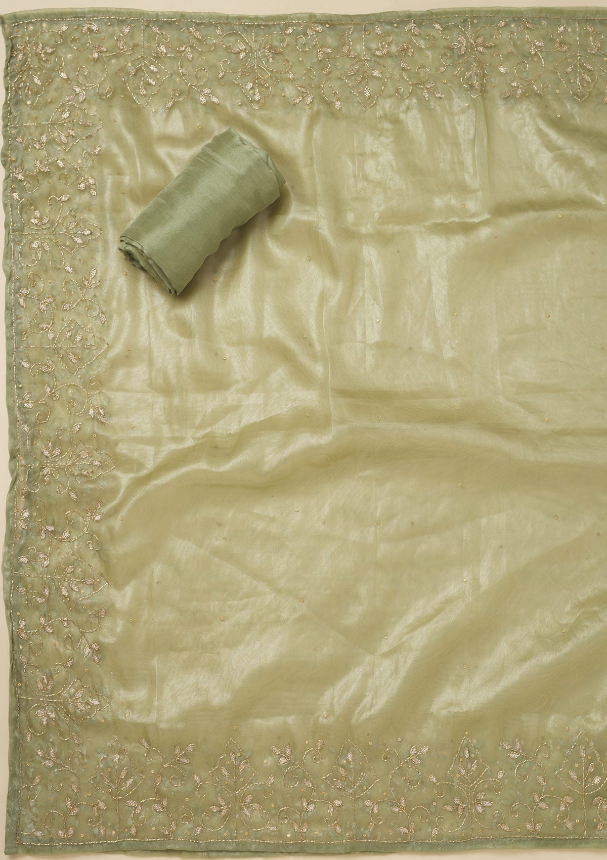Pista Green Zariwork Tissue Unstitched Salwar Suit-Koskii