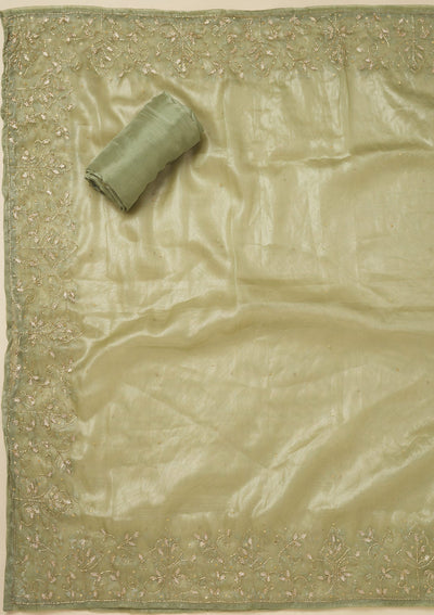 Pista Green Zariwork Tissue Unstitched Salwar Suit-Koskii