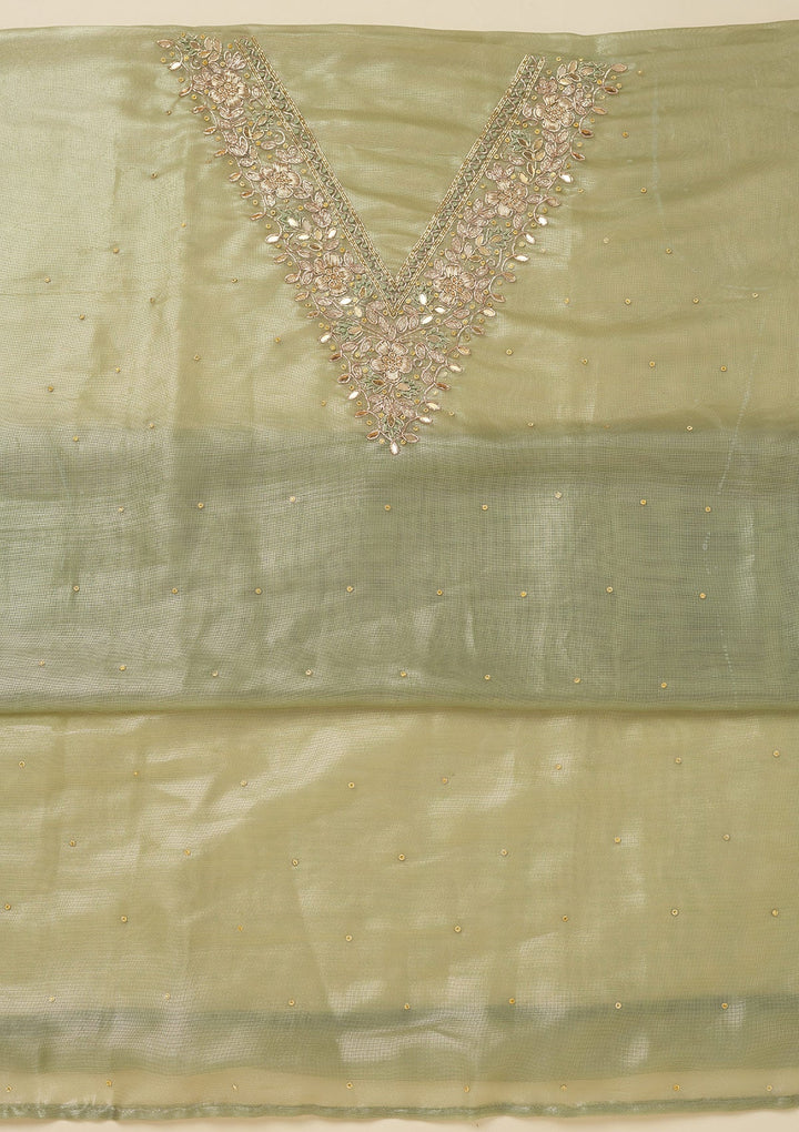 Pista Green Zariwork Tissue Unstitched Salwar Suit-Koskii