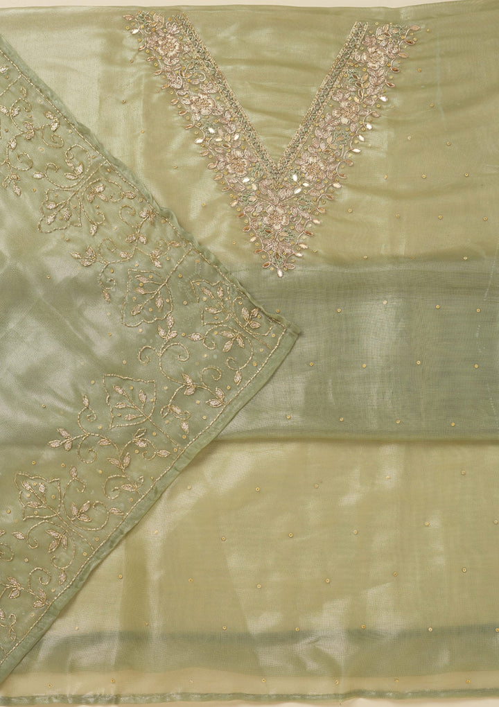 Pista Green Zariwork Tissue Unstitched Salwar Suit-Koskii