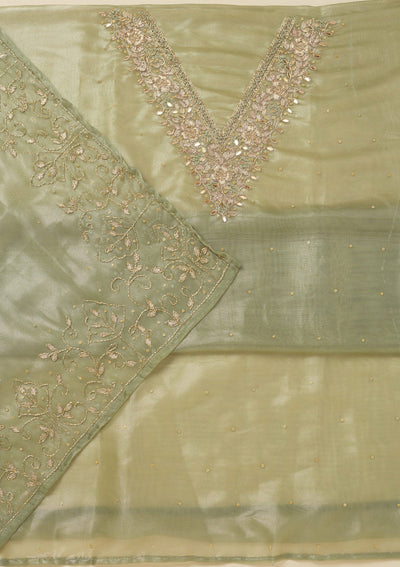 Pista Green Zariwork Tissue Unstitched Salwar Suit-Koskii