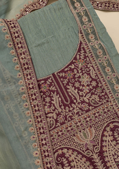 Pista Green Zariwork Tissue Unstitched Salwar Suit-Koskii