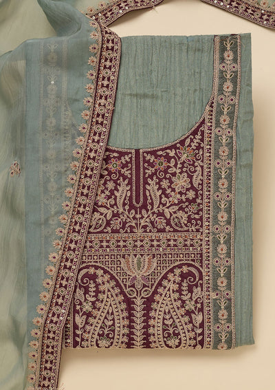 Pista Green Zariwork Tissue Unstitched Salwar Suit-Koskii