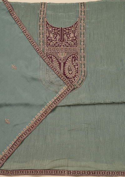 Pista Green Zariwork Tissue Unstitched Salwar Suit-Koskii