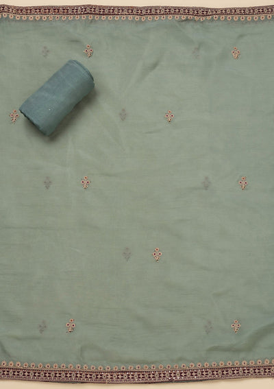 Pista Green Zariwork Tissue Unstitched Salwar Suit-Koskii