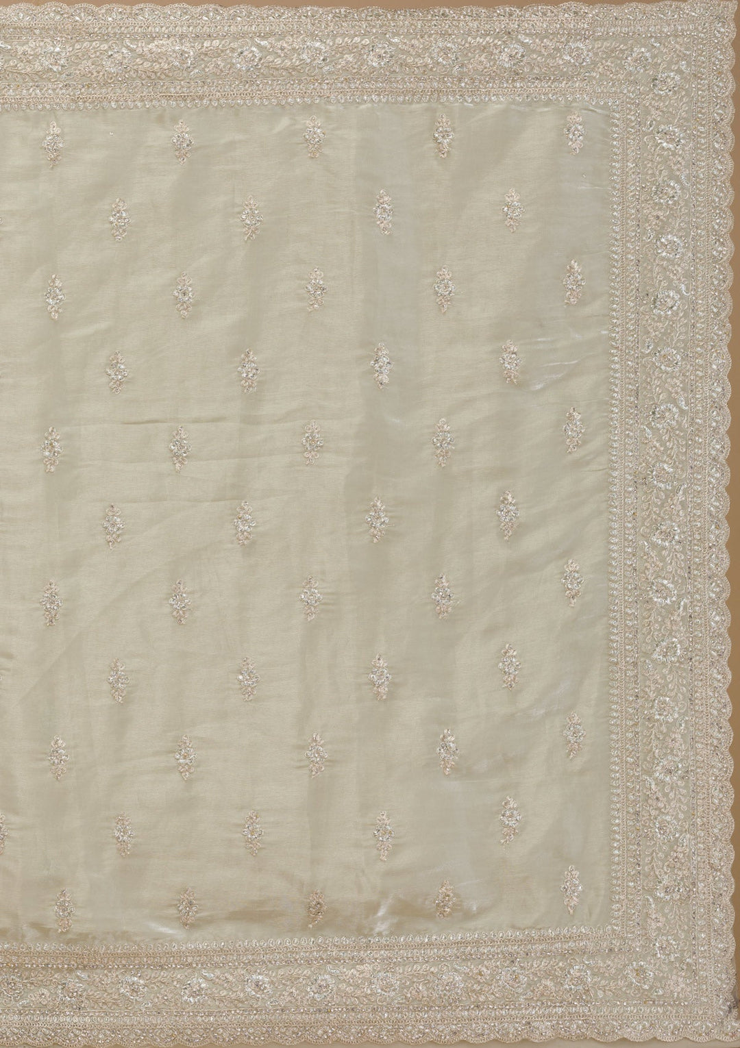 Pista Green Zariwork Tissue Saree-Koskii