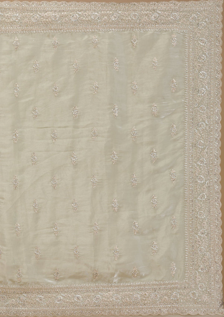 Pista Green Zariwork Tissue Saree-Koskii