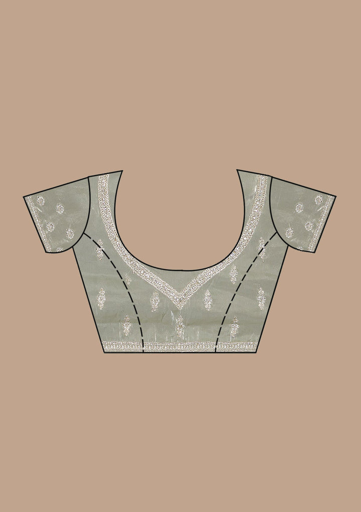 Pista Green Zariwork Tissue Saree-Koskii