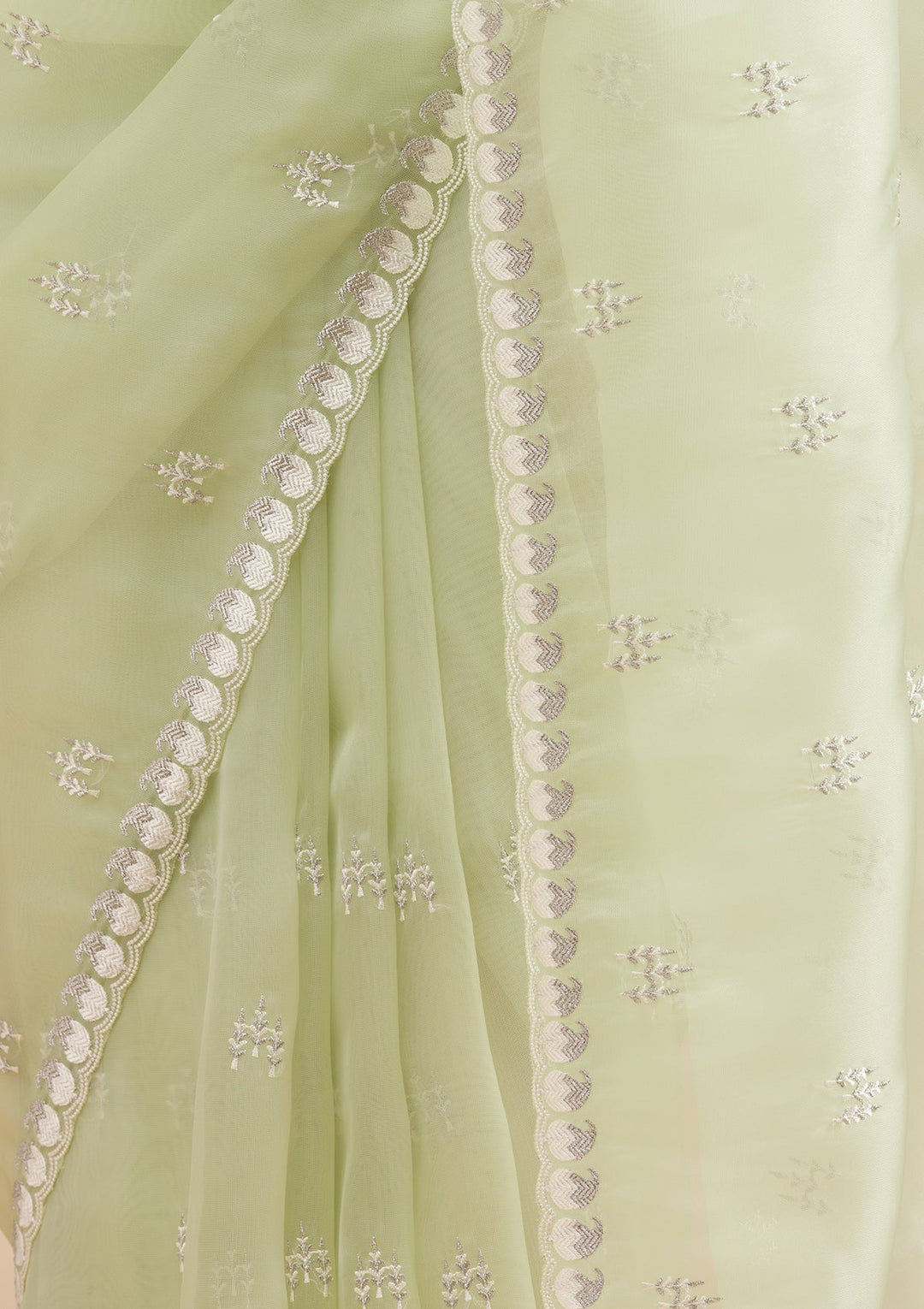 Pista Green Zariwork Tissue Saree-Koskii