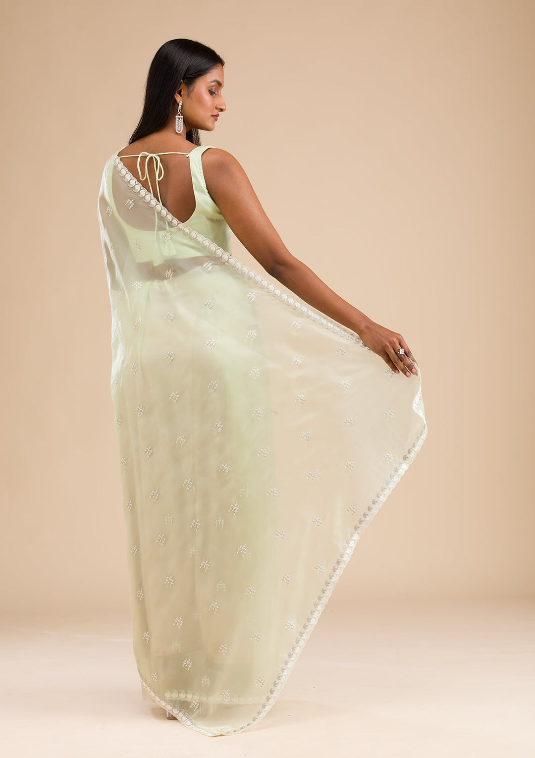 Pista Green Zariwork Tissue Saree-Koskii