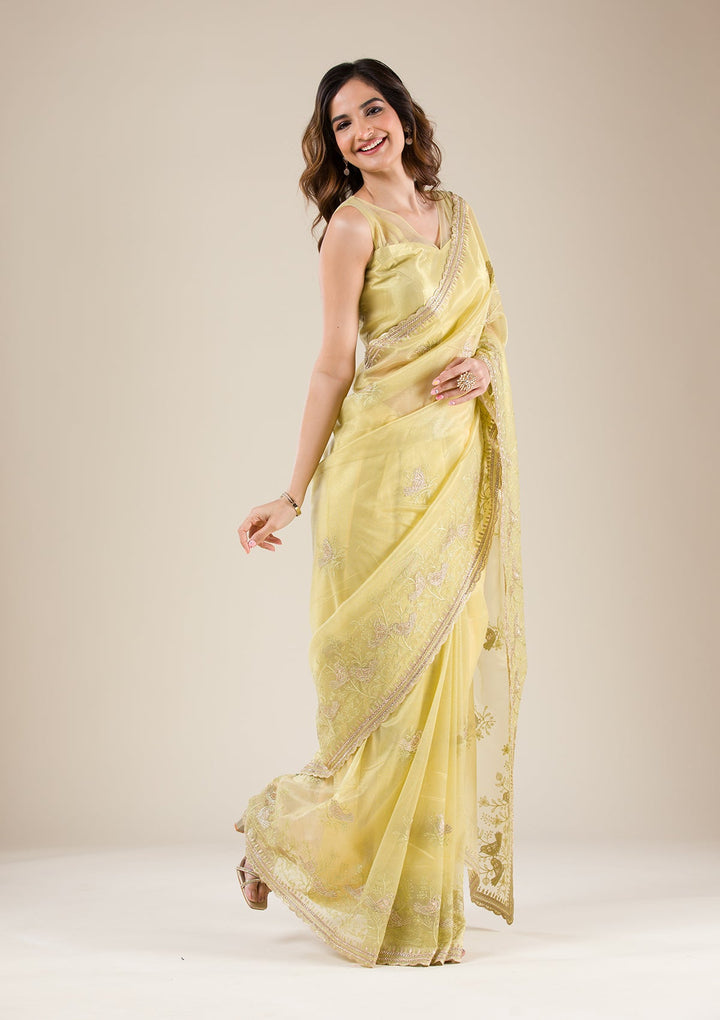 Pista Green Zariwork Tissue Saree