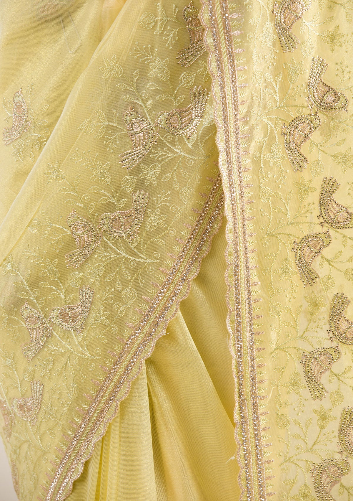 Pista Green Zariwork Tissue Saree-Koskii