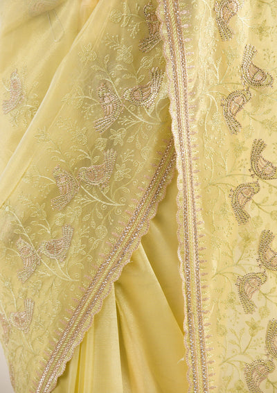 Pista Green Zariwork Tissue Saree-Koskii