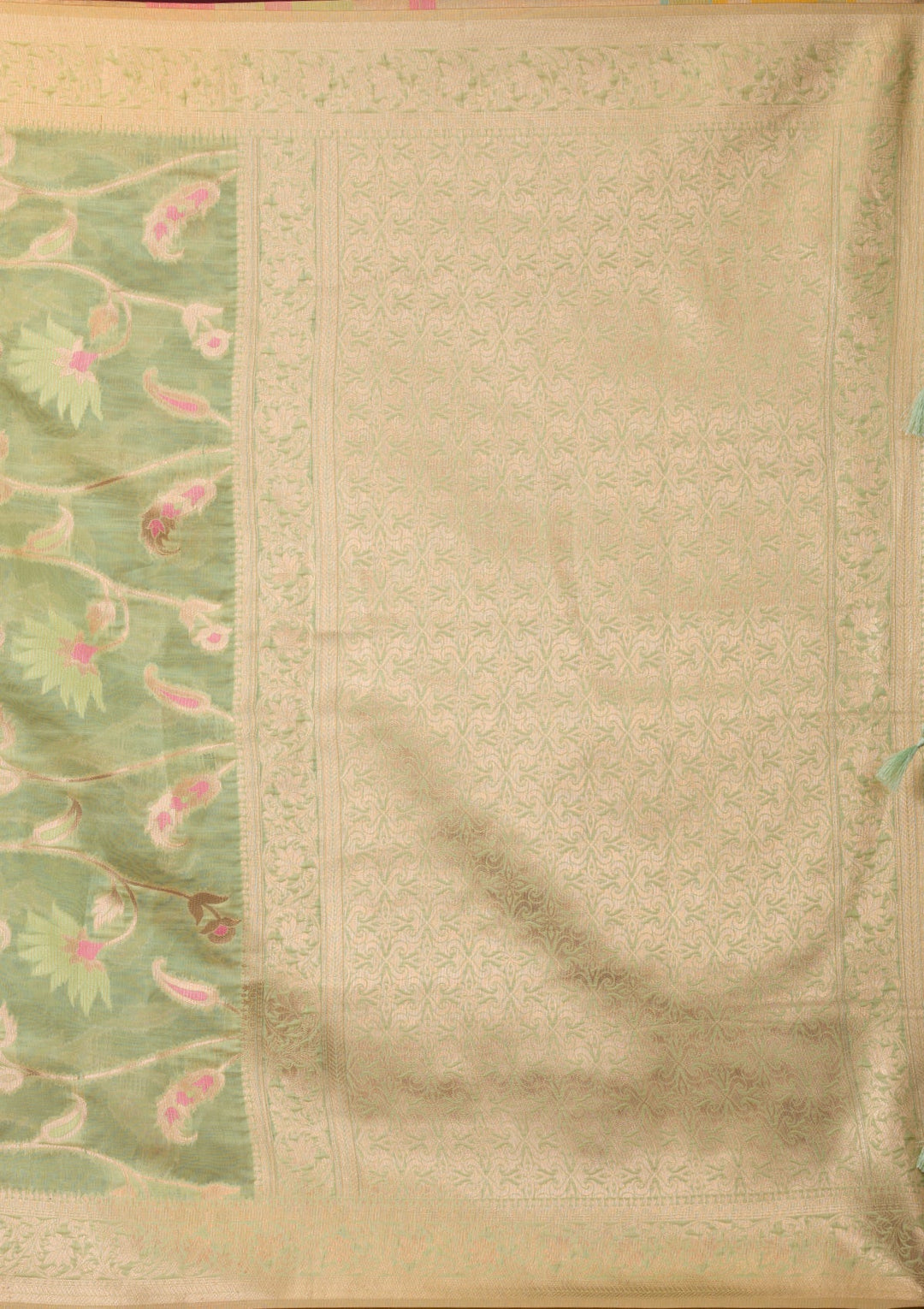 Pista Green Zariwork Tissue Saree-Koskii